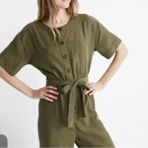 Madewell green short sleeve jumpsuit S